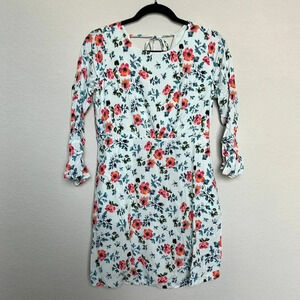 Loft Light Blue Floral 3/4 Sleeve Dress